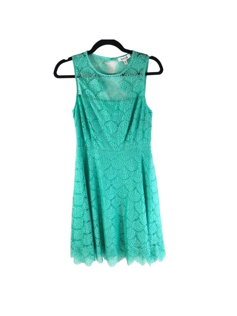 Kensie Dress A Line Sleeveless Lace Overlay Open Back Aqua Green Size 4